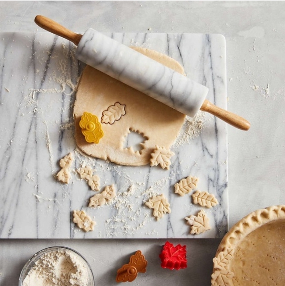 HEAVY! Gourmet Rolling Pin Wood Handles Glittery White Marble Carrera Marble?